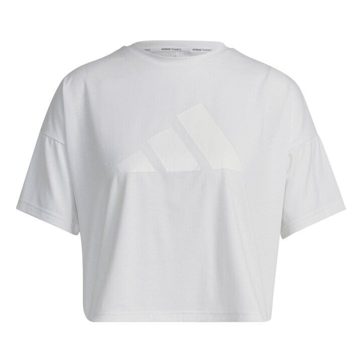 Adidas Womens Train Icon 3 Bar Cropped Logo T-Shirt / White / RRP £30