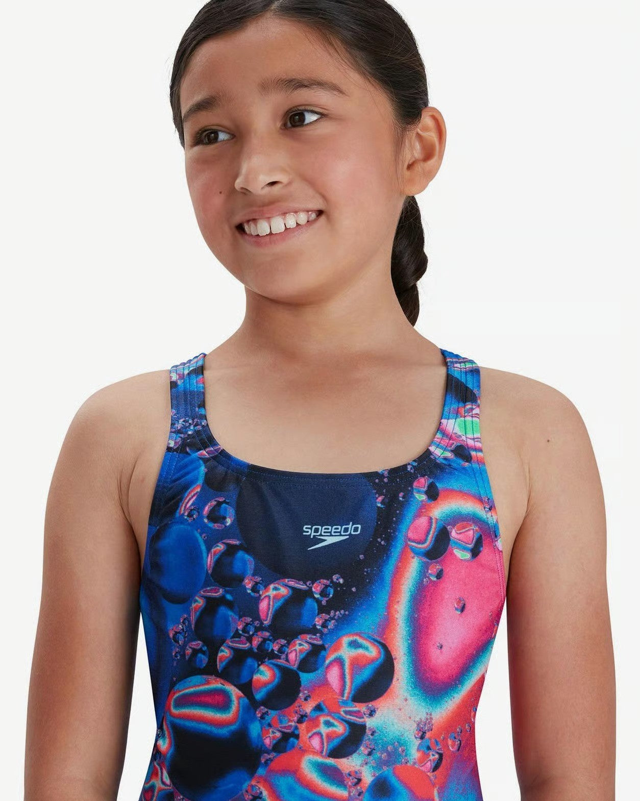 Speedo Girls Digital Placement Allover Medalist Swimsuit / Pink Blue / RRP £19