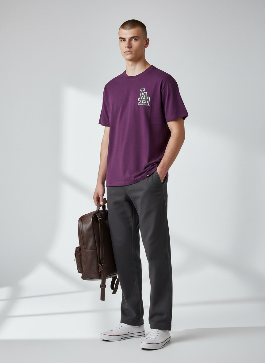 47 Mens LA Dodgers T-Shirt / Plum Purple / Backer Echo / RRP £25