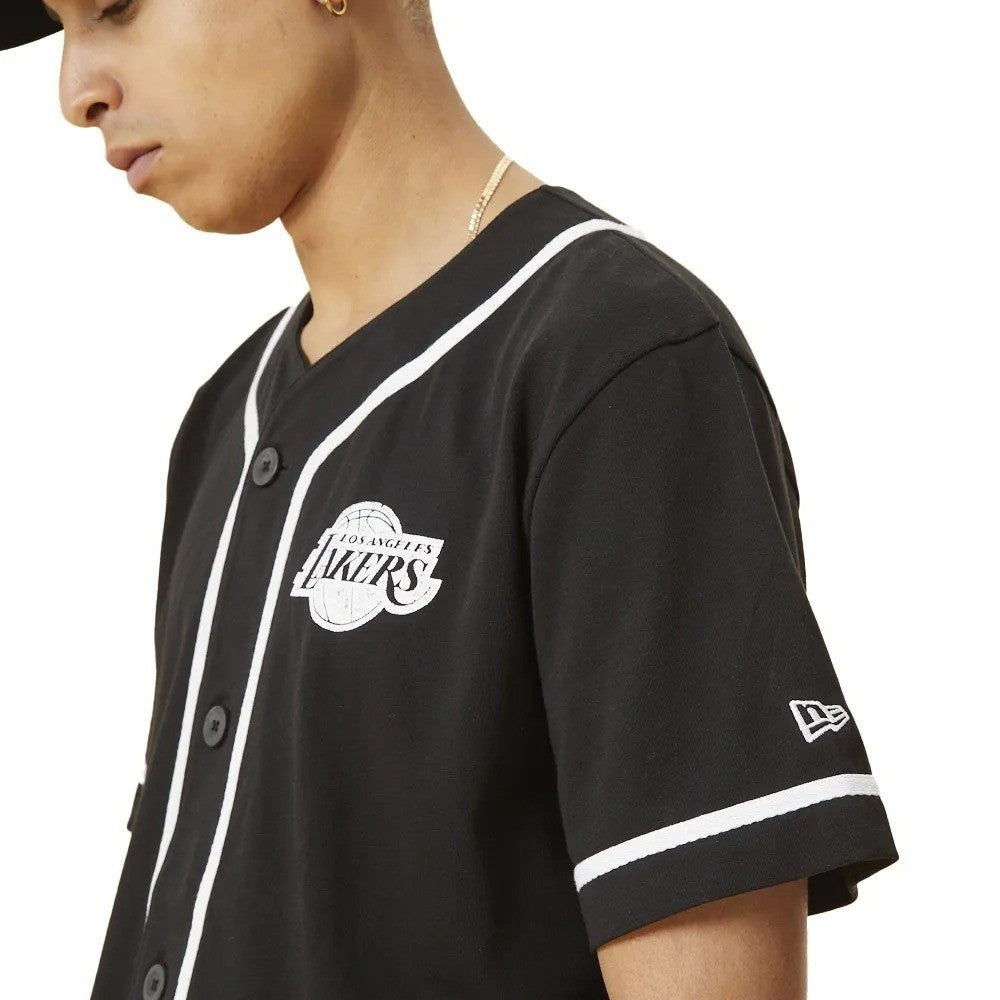 New Era Mens LA Lakers Distressed Logo Baseball Jersey / Black White / RRP £65