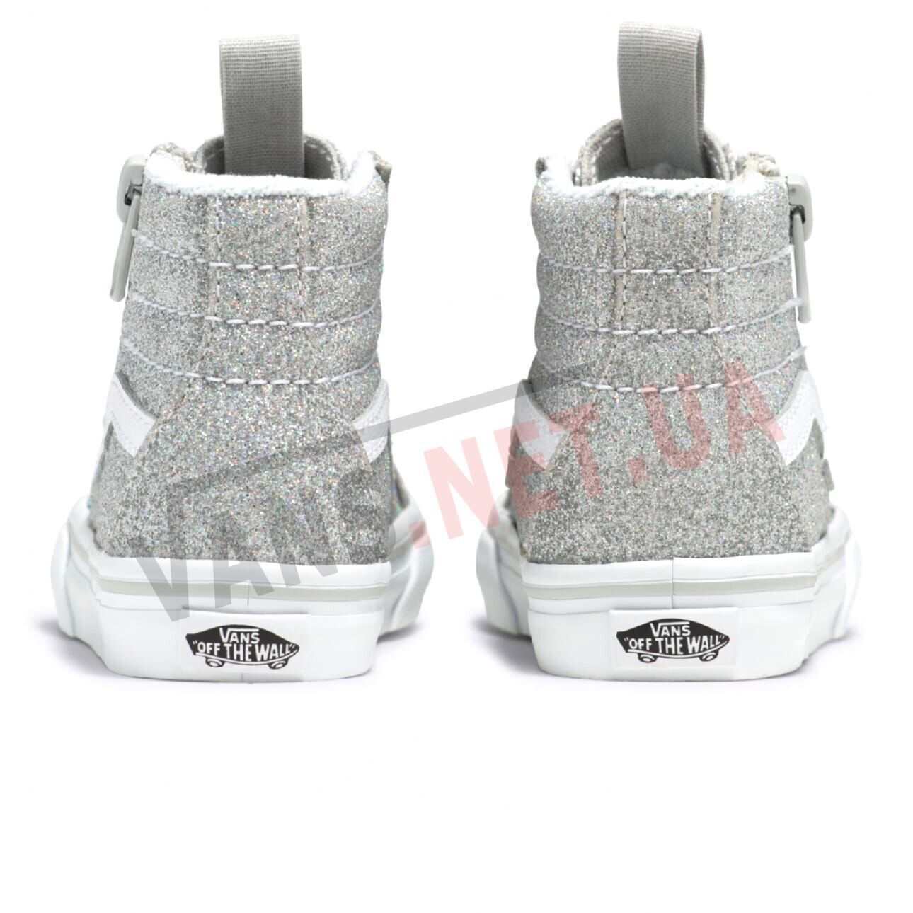 Vans Kids Sk8 Hi Side Zip Glitter Trainers / Silver White / RRP £45