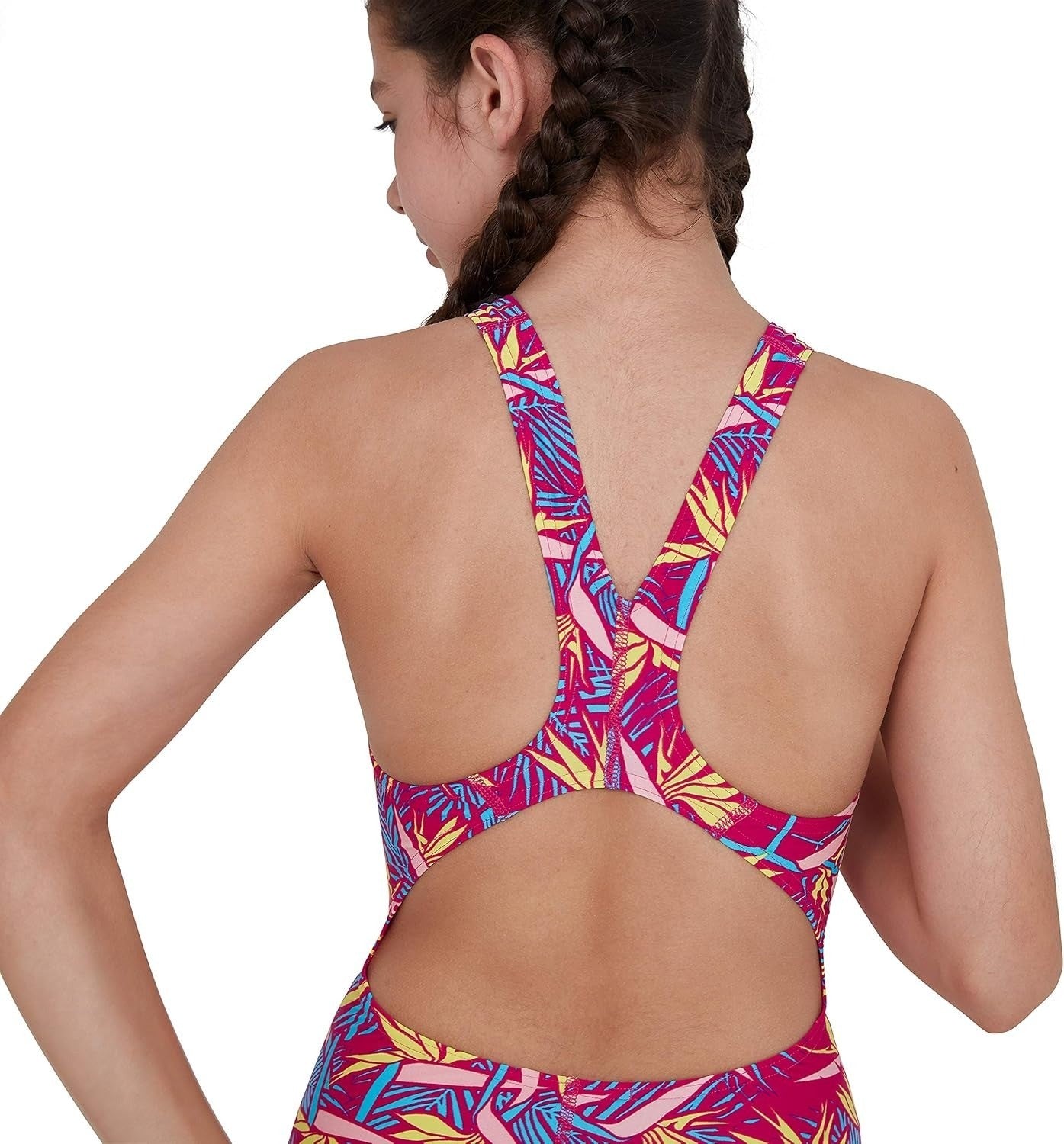 Speedo Girls Jungle Petal Allover Splashback Swimsuit / Purple Red / RRP £17