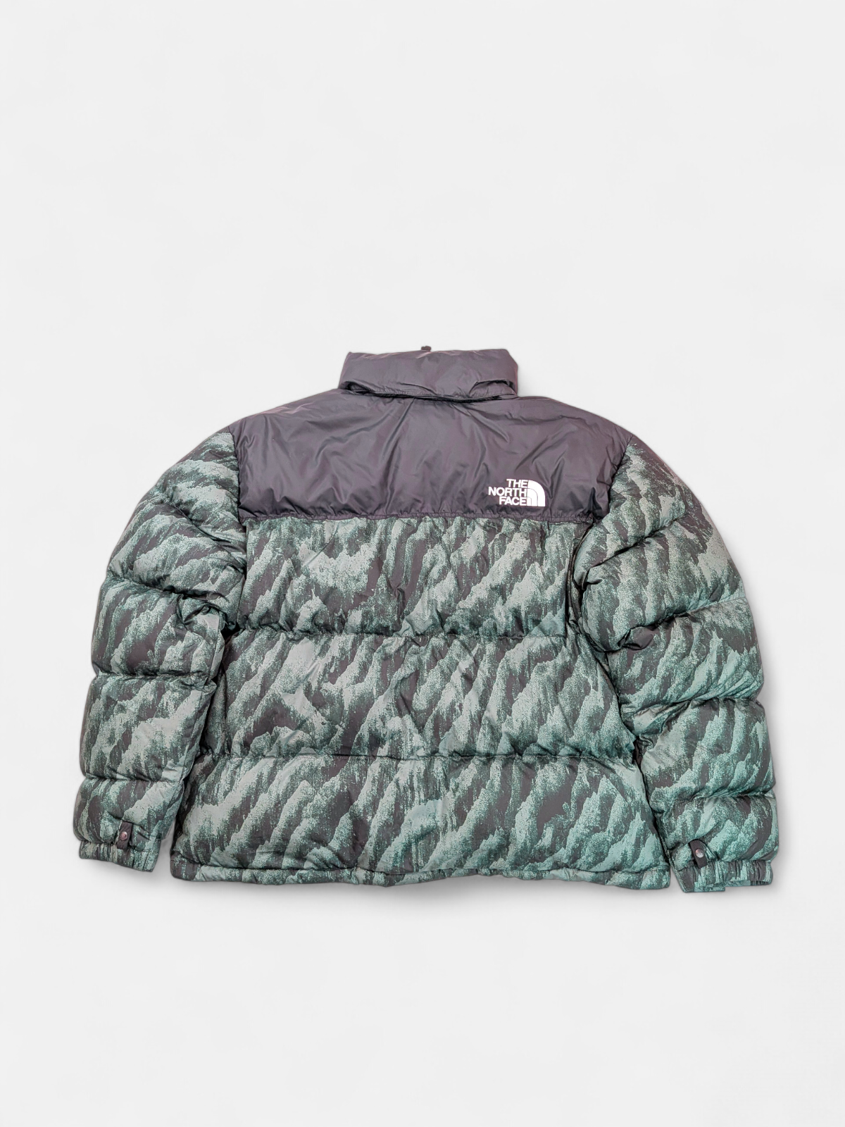 The North Face Womens PRINT NUPTSE PUFFER JACKET / Green Black / RRP £230