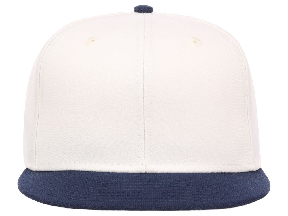Unisex Plain Full Court Fitted Hat / Ivory Navy / £22