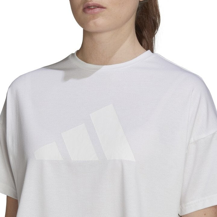 Adidas Womens Train Icon 3 Bar Cropped Logo T-Shirt / White / RRP £30