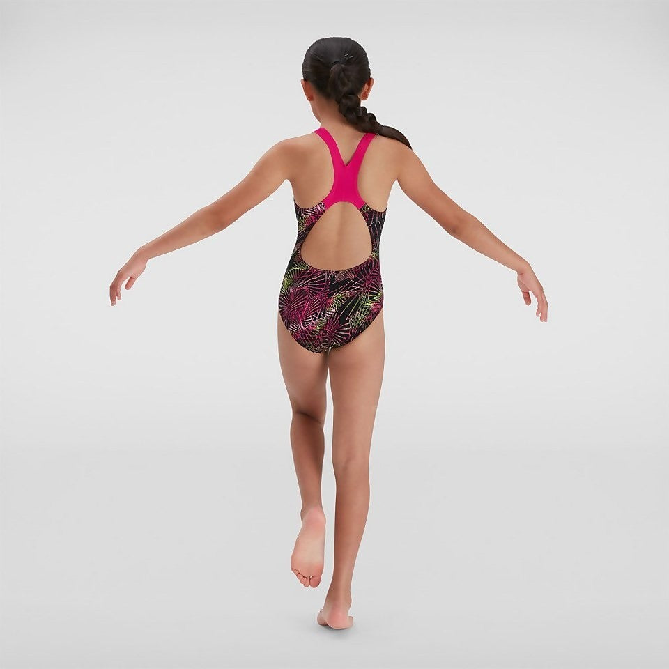 Speedo Girls Allover Splashback Swimsuit / Black Pink / RRP £19