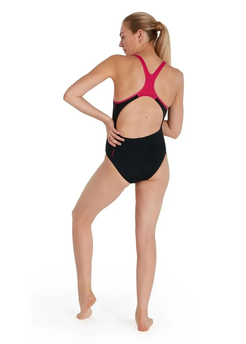 Speedo Women's Black Pink Swimsuit / Plastisol Laneback / RRP £42