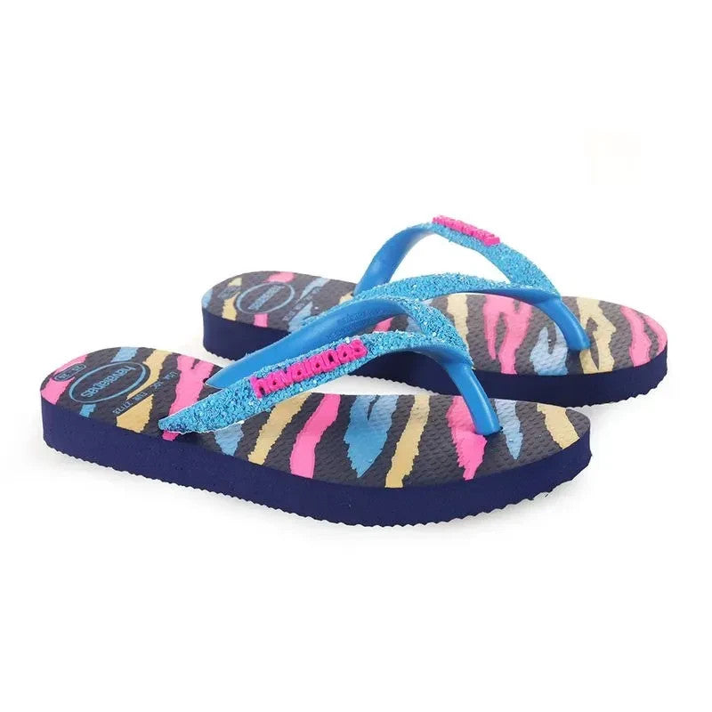 Havaianas Girls Flip Flops / Black Blue Zebra / RRP £25