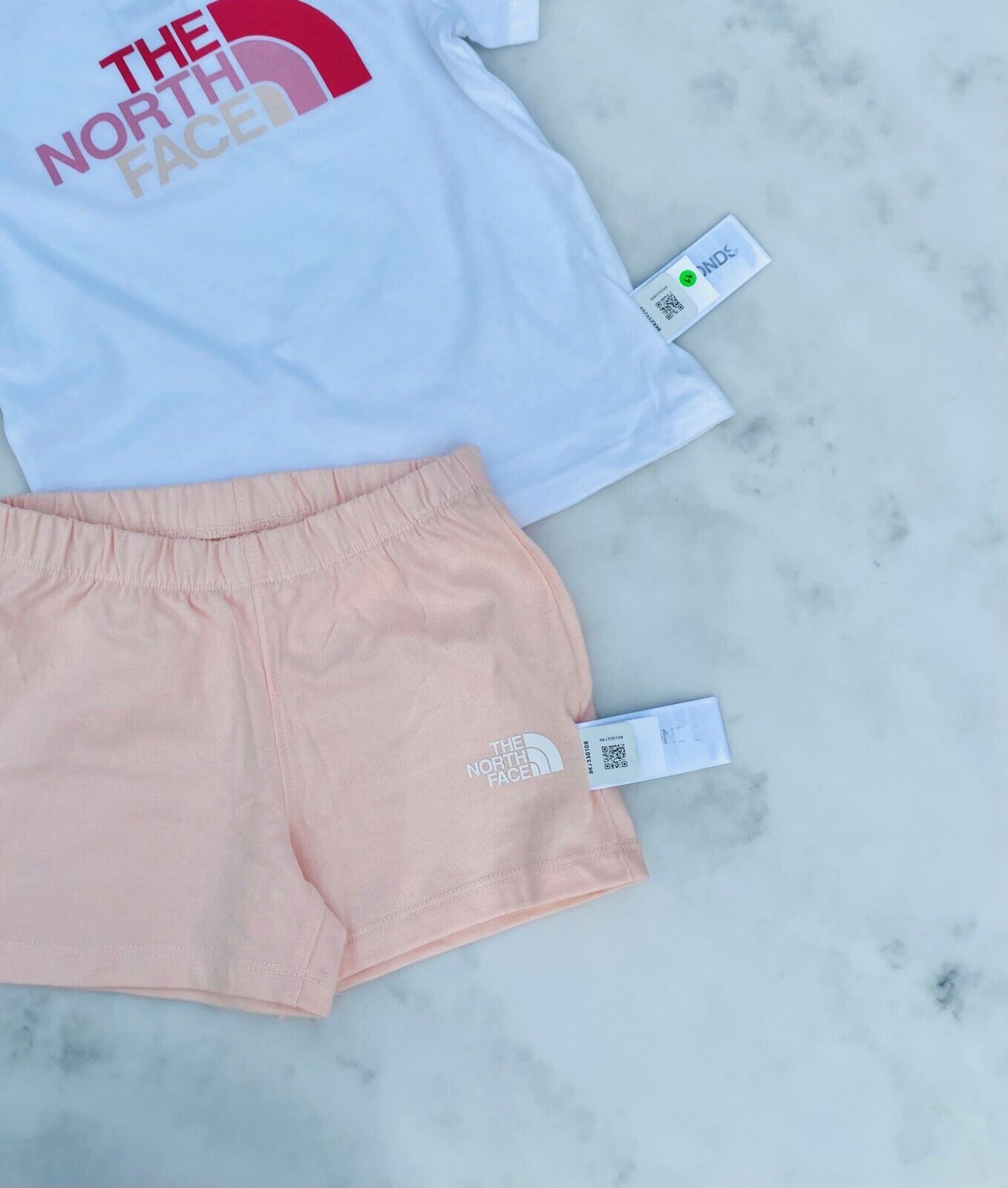 The North Face Toddler Cotton Summer T-Shirt and Short Set White Pink / RRP £35