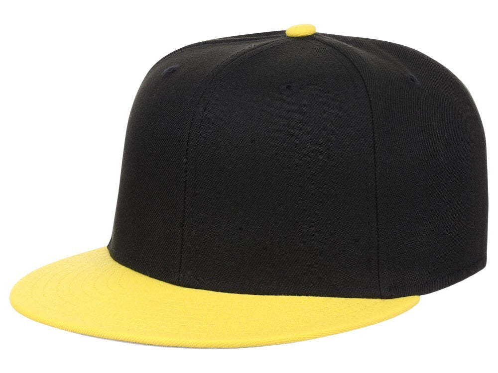 Unisex Plain Full Court Fitted Hat / Black Yellow / £22