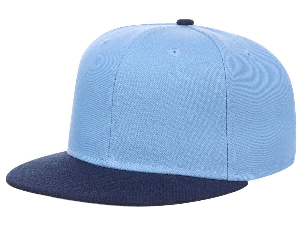 Unisex Plain Full Court Fitted Hat / Sky Blue Navy / £22