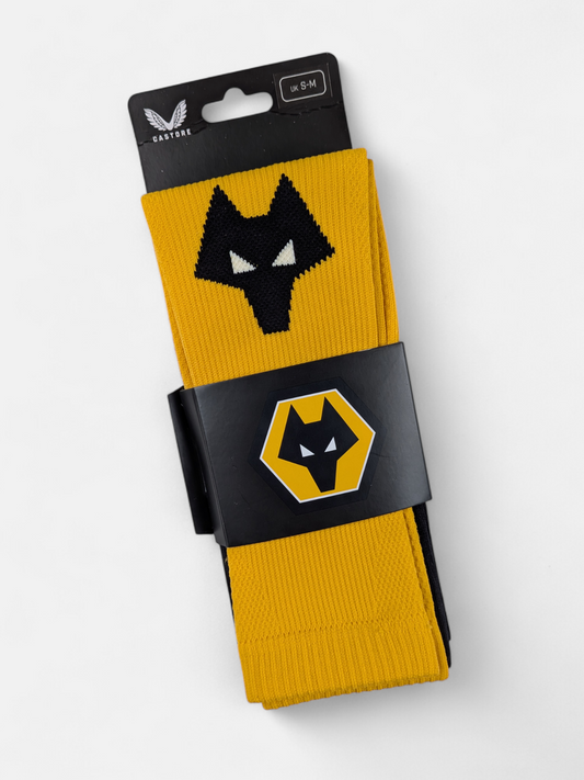 Castore Mens 2021-22 Wolves Player Pro Footless Socks / BNWT / Yellow / RRP £20