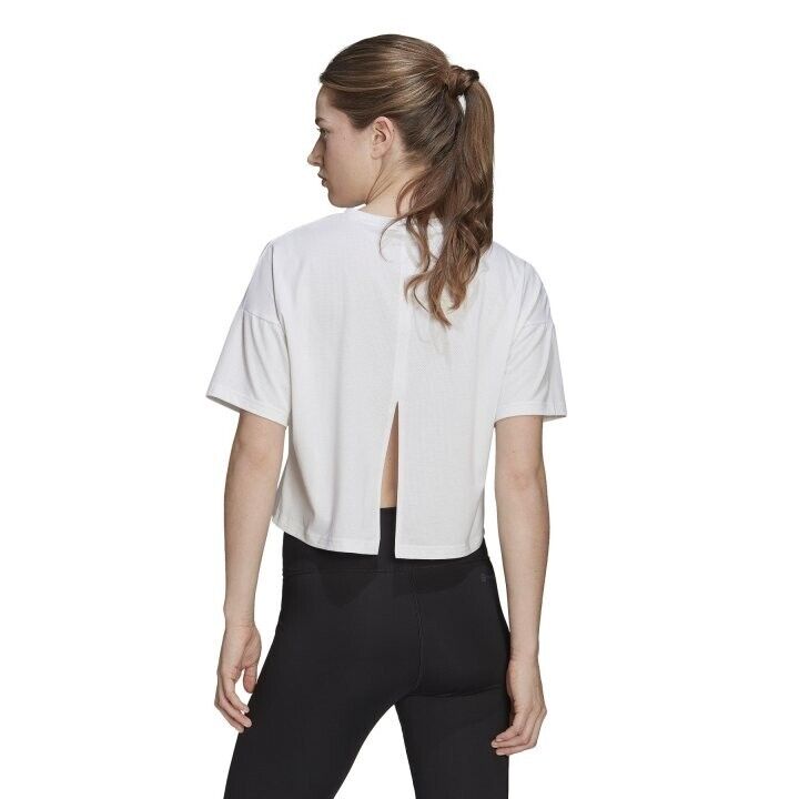 Adidas Womens Train Icon 3 Bar Cropped Logo T-Shirt / White / RRP £30