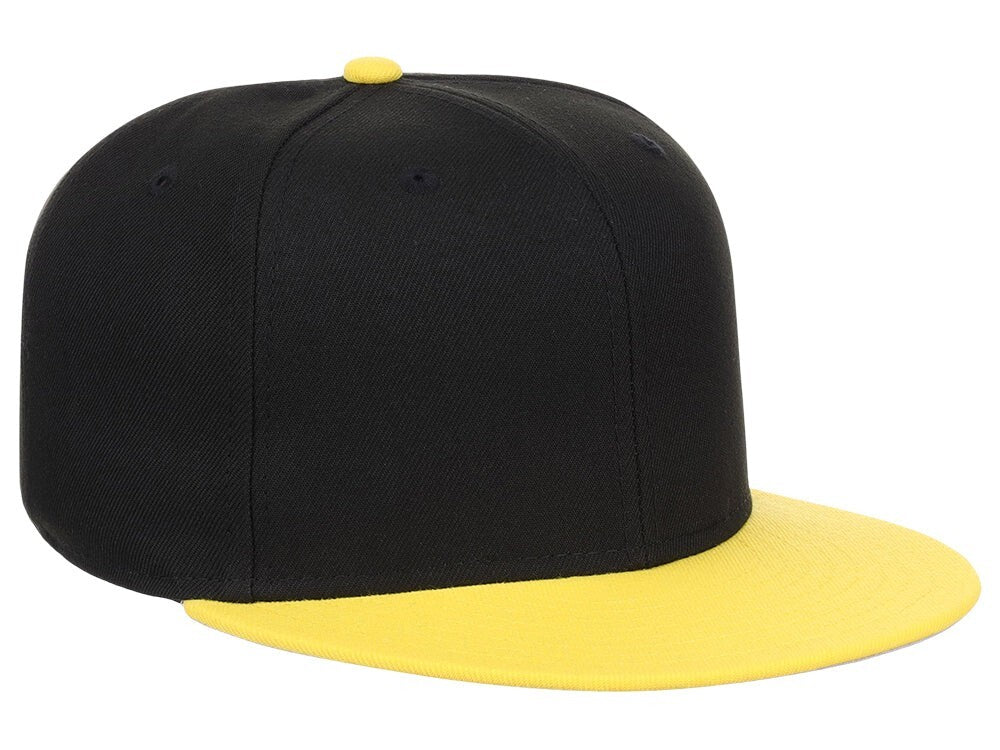 Unisex Plain Full Court Fitted Hat / Black Yellow / £22