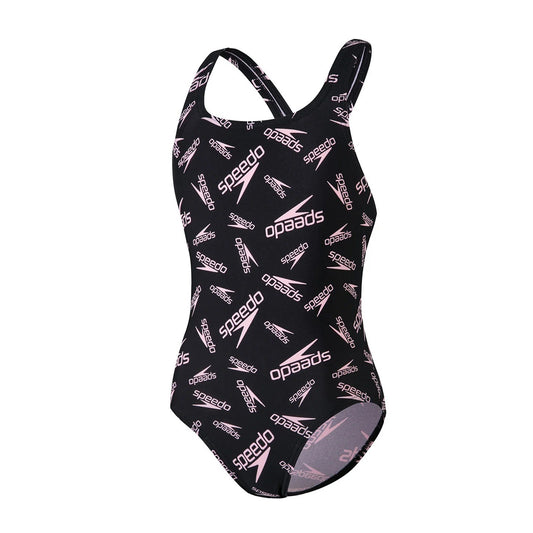 Speedo Girls Allover Printed Medalist Swimsuit / Black / RRP £15