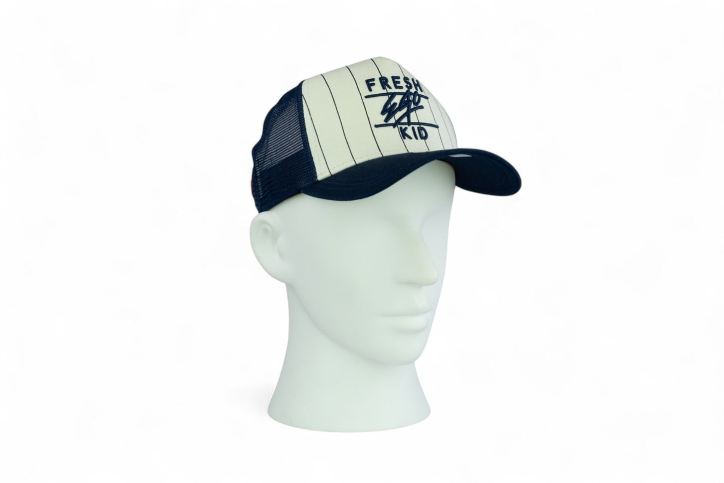 Fresh Ego Kid Pinstripe Trucker Cap / Navy White / RRP £28