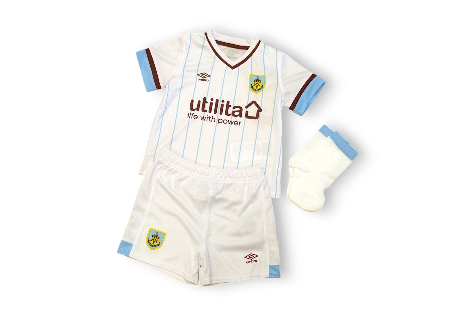 Umbro 2021-22 Kids Burnley Away Full Kit / White / RRP £35