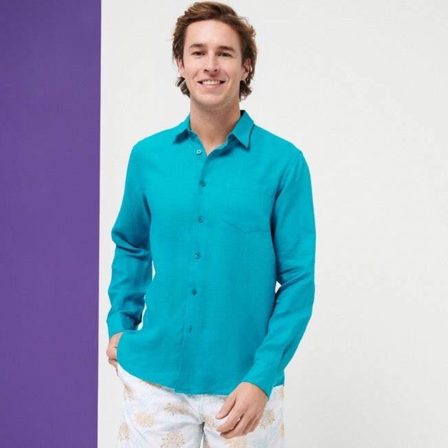 Vilebrequin Mens Linen Shirt / Caroubis / Horizon Blue / RRP £185