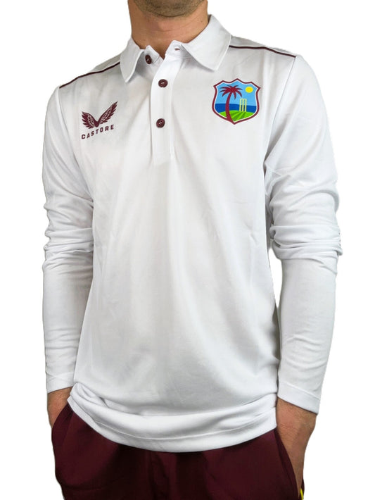 Castore Mens Cricket West Indies Long Sleeve Polo / BNWT / White / RRP £95