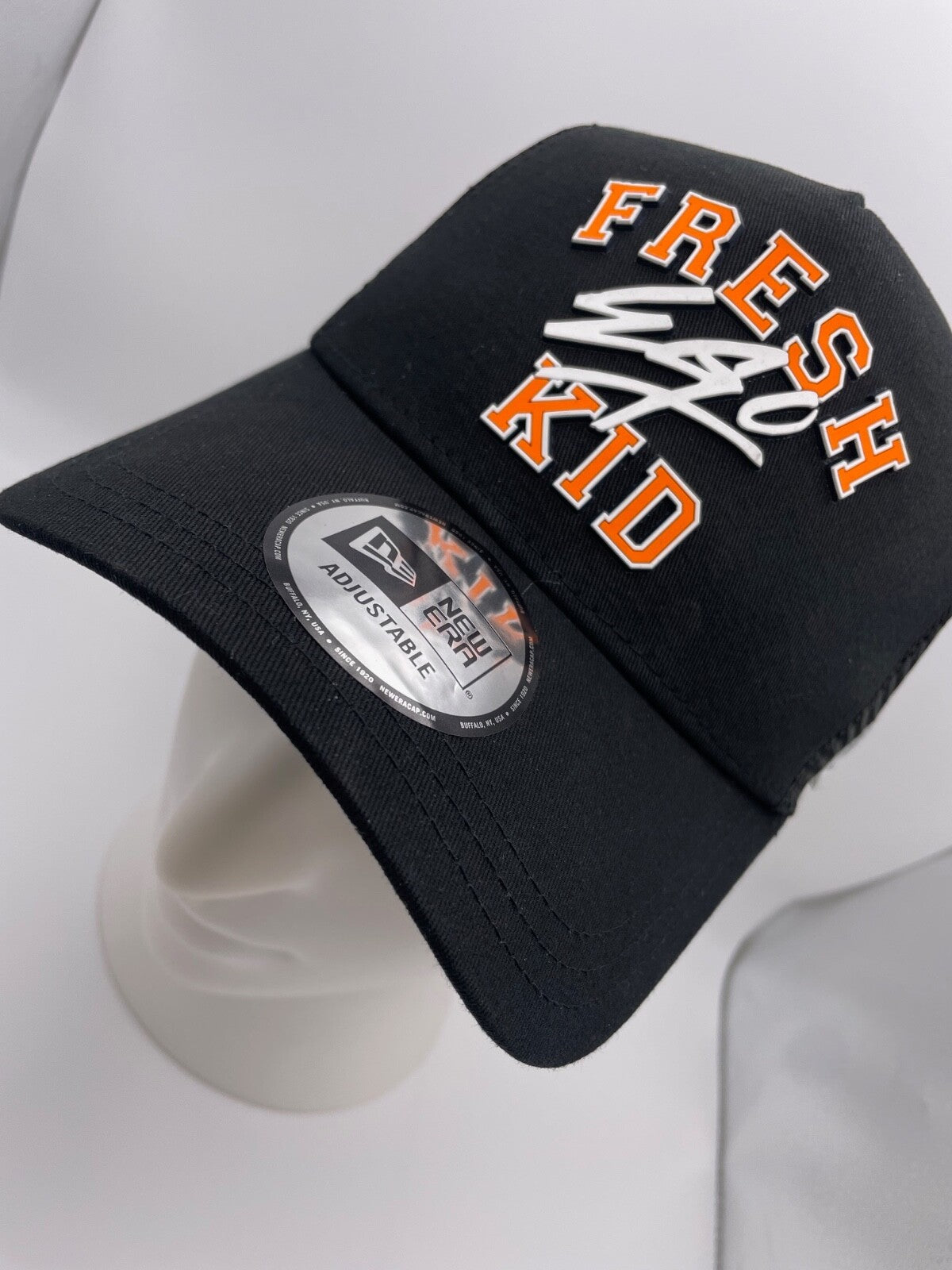 Fresh Ego Kid New Era Varsity Trucker Snapback Hat / Black Orange / RRP £35