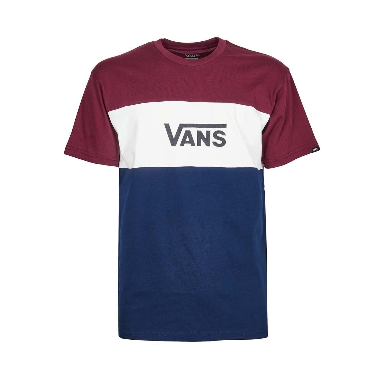Vans Mens Retro Active Tricolour T-Shirt Man Bordeux White Blue / RRP £28