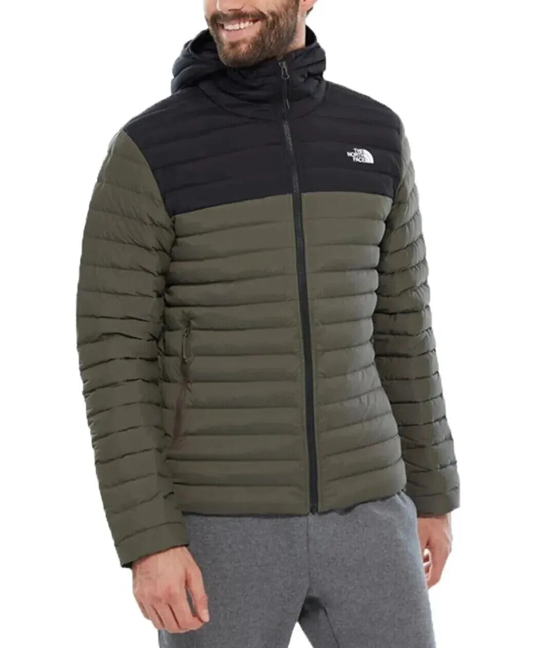 The North Face Men's Stretch Down Hooded Puffer Jacket / Green Black / RRP £260