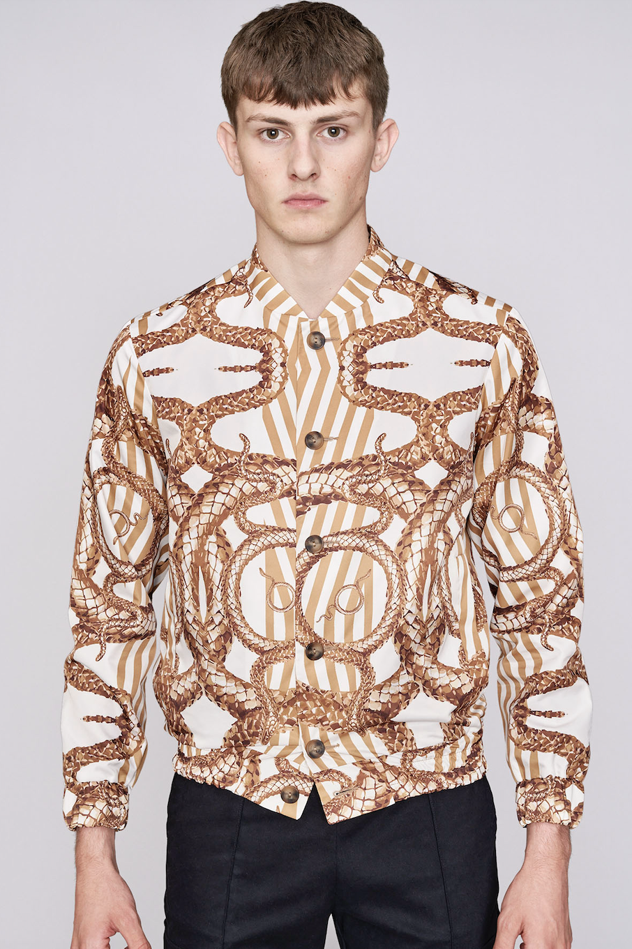 Hermano Mens Gold and White Snake Print Bomber Jacket / BNWT / RRP £70
