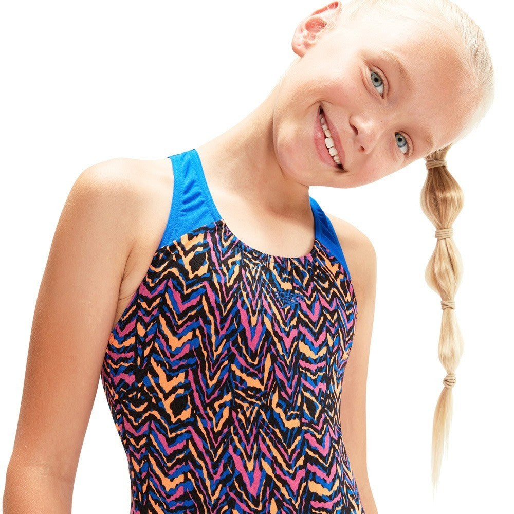 Speedo Girls Allover Splashback Swimsuit / Black Blue / RRP £15