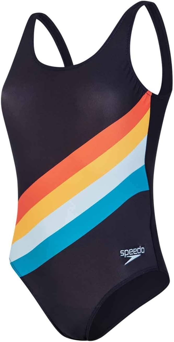 Speedo Women's Placement U-Back Swimsuit / Black Orange / RRP £35