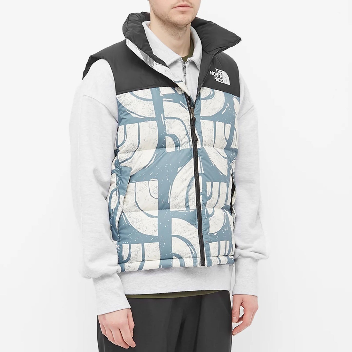 The North Face Mens Print Nuptse Vest / Goblin Blue / RRP £215