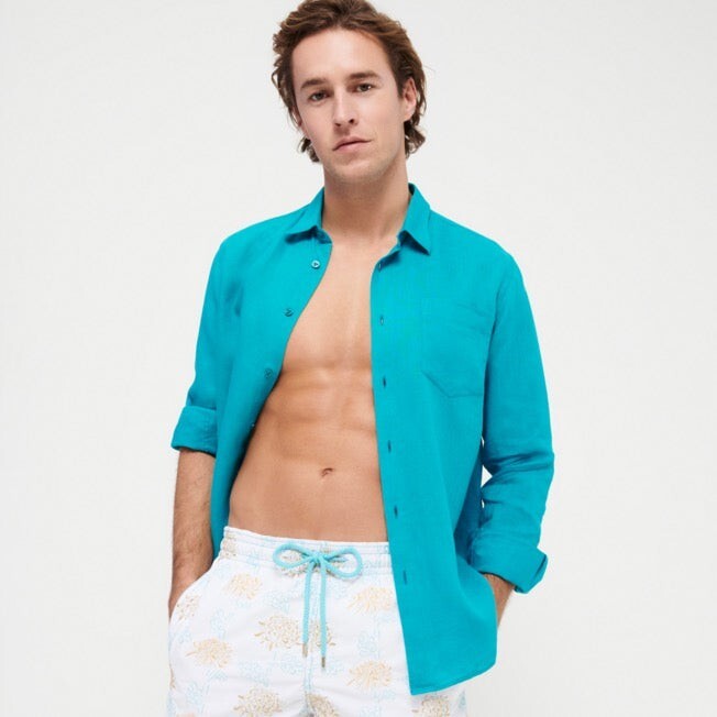 Vilebrequin Mens Linen Shirt / Caroubis / Horizon Blue / RRP £185