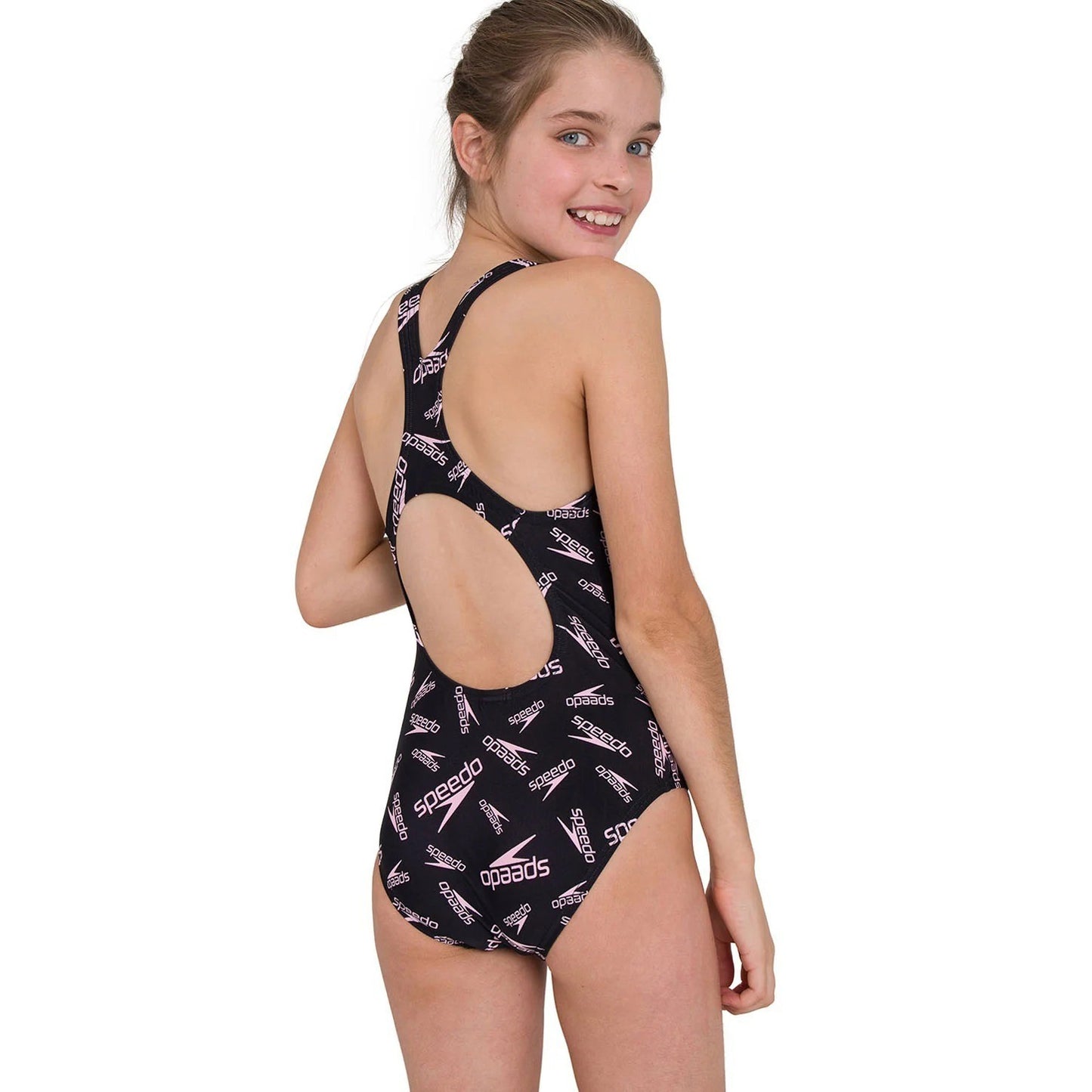 Speedo Girls Allover Printed Medalist Swimsuit / Black / RRP £15