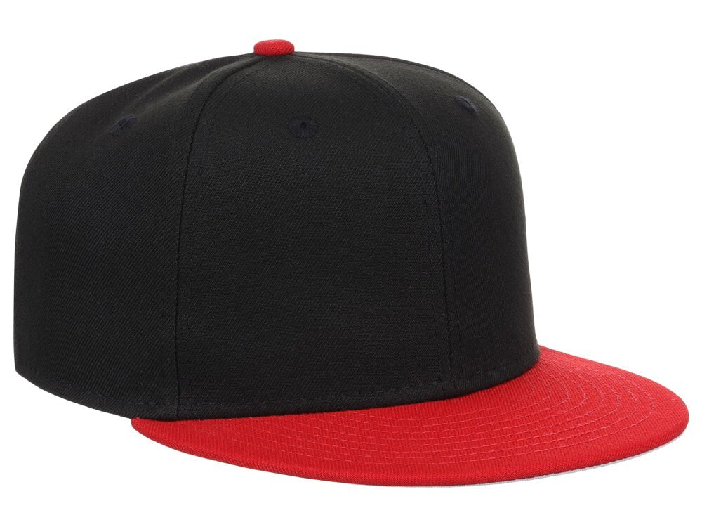 Unisex Plain Full Court Fitted Hat / Black Red / £22