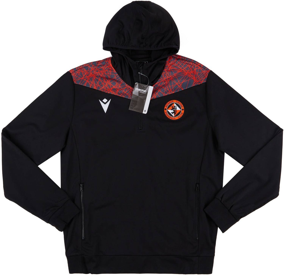 Macron Mens 2020-21 Dundee United Hooded 1/4 Zip Training Top/Black/ RRP £29.99
