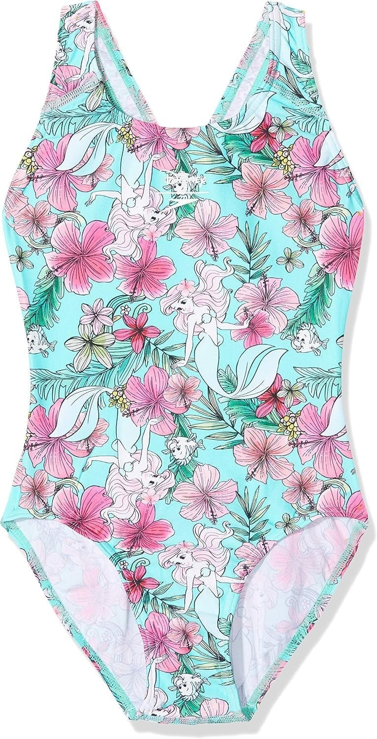 Speedo Girls Disney Little Mermaid Splashback Swimsuit / Coral Pink / RRP £24