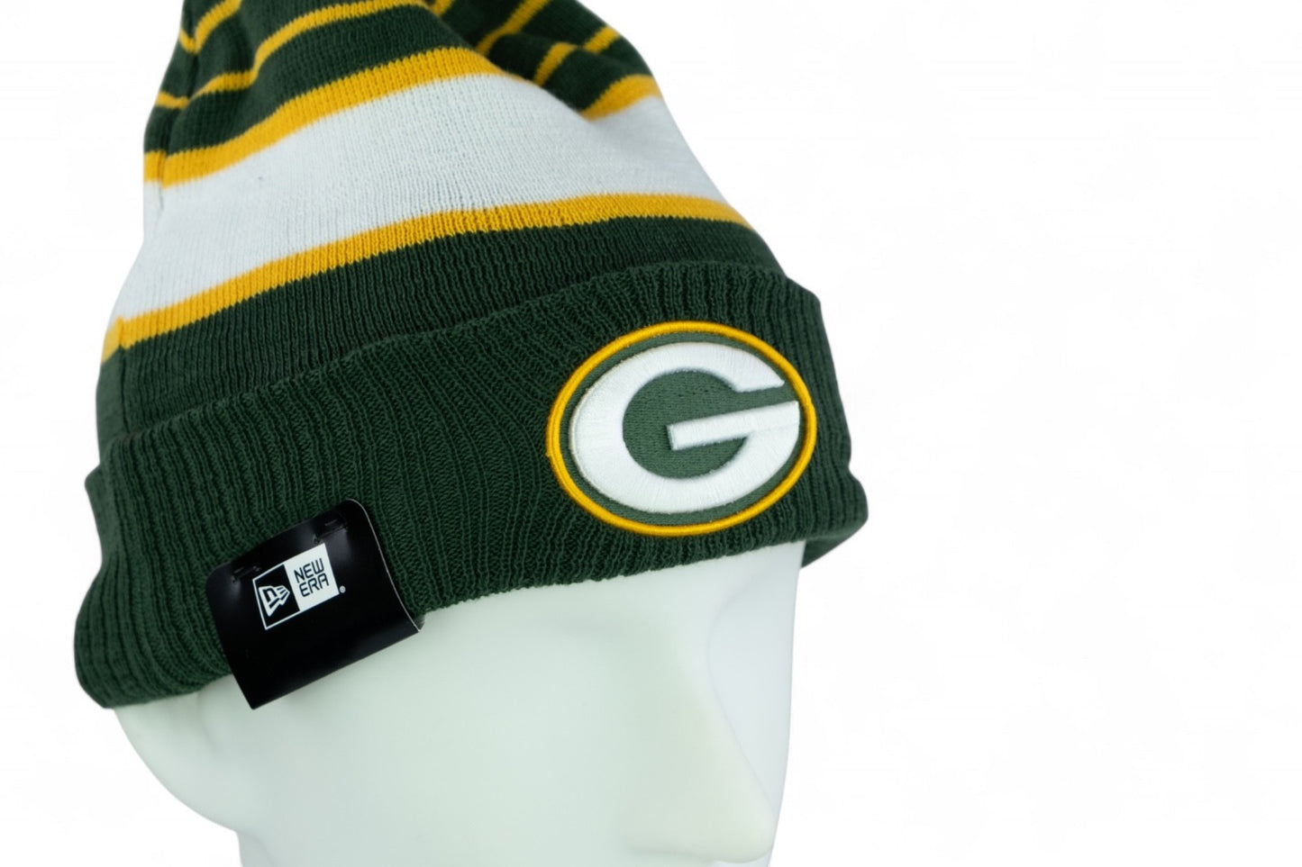 New Era Green Bay Packers Team Stripe Knit Hat / Green Yellow / RRP £28