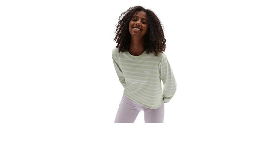 Vans Womens Time Off Stripe Long Sleeve Crop T-Shirt / Celadon Green / RRP £30