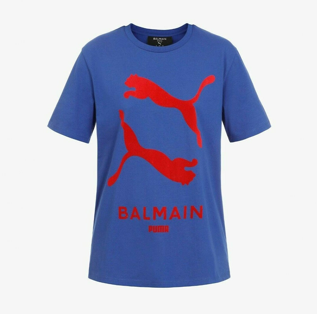 Balmain x Puma Women's Graphic Logo Tee / Blue Red / BNWT / RRP £100