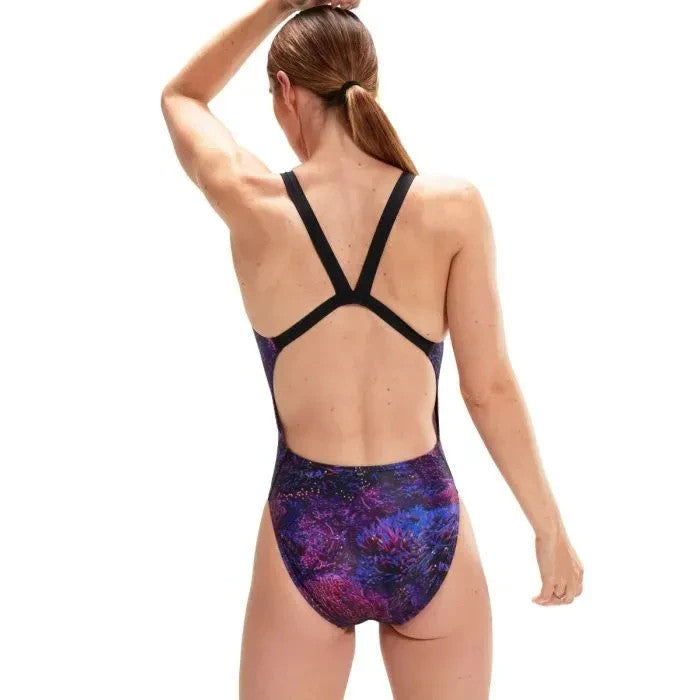Speedo Women's Allover Leaderback Swimsuit / Blue Purple / RRP £38