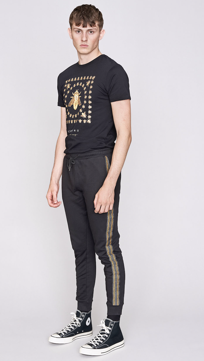 Hermano Mens Bee Design Short Sleeve Tee / Black / RRP £35
