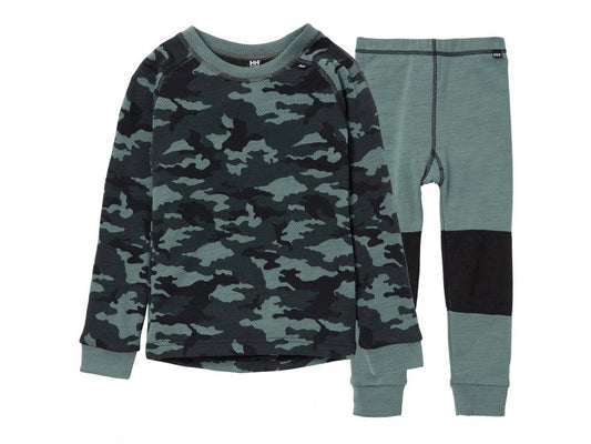 Helly Hansen Kids Merino Camo Thermal Set / Green Black / RRP £60