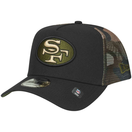 New Era Adult San Francisco 49ers Woodland 9Forty Trucker Cap/Black Camo/RRP £35