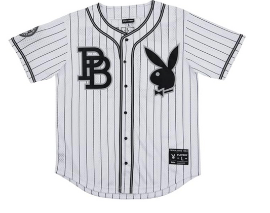 Playboy Mens Mesh Button Down Jersey / White/Black / RRP £35