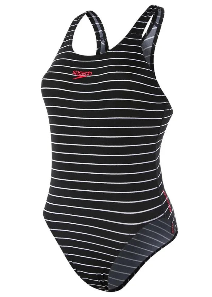 Speedo Women's Endurance+ Printed Medalist Swimsuit / Black White / RRP £30