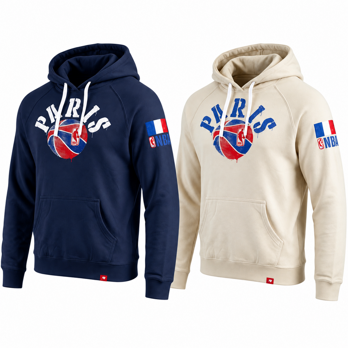 NBA Paris Velvet Mens Hoodie / Navy, Ivory / RRP £90