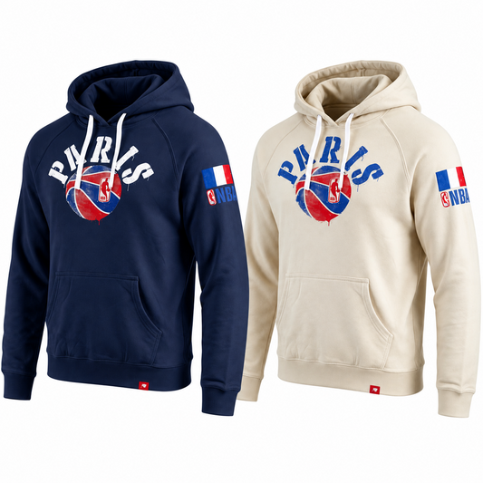 NBA Paris Velvet Mens Hoodie / Navy, Ivory / RRP £90