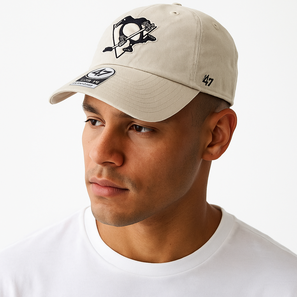 47 Brand Pittsburgh Penguins NHL Relaxed Clean Up Dad Cap / Ivory / RRP £28