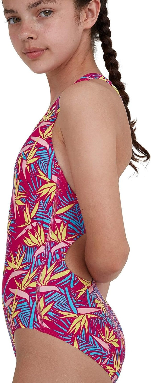 Speedo Girls Jungle Petal Allover Splashback Swimsuit / Purple Red / RRP £17