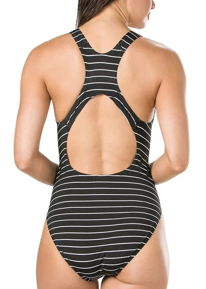 Speedo Women's Endurance+ Printed Medalist Swimsuit / Black White / RRP £30