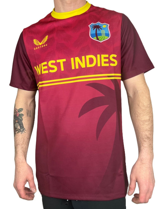 Castore Mens West Indies ODI Take Down SS Cricket Top / Maroon / RRP £50